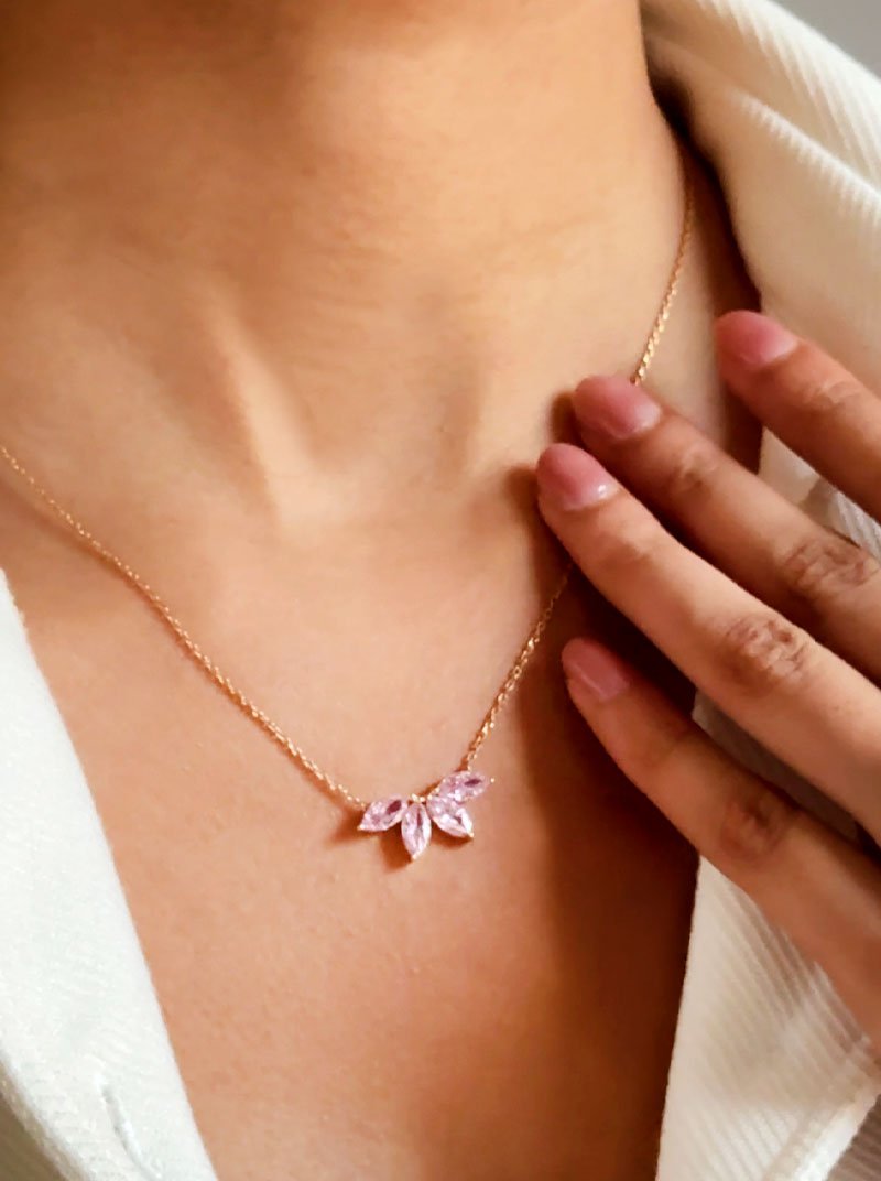 Fayra Ray Pendant Chain (925 Real Silver) - Rose Gold